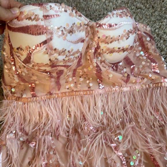 Super fun pink mini dress with sequin and feather details! - Picture 2 of 3